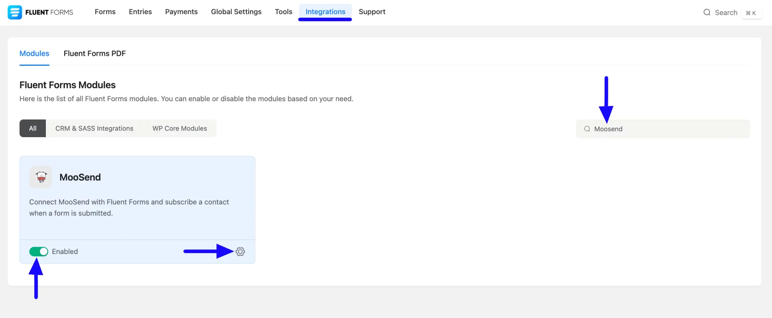 Enabled Moosend Fluent Forms