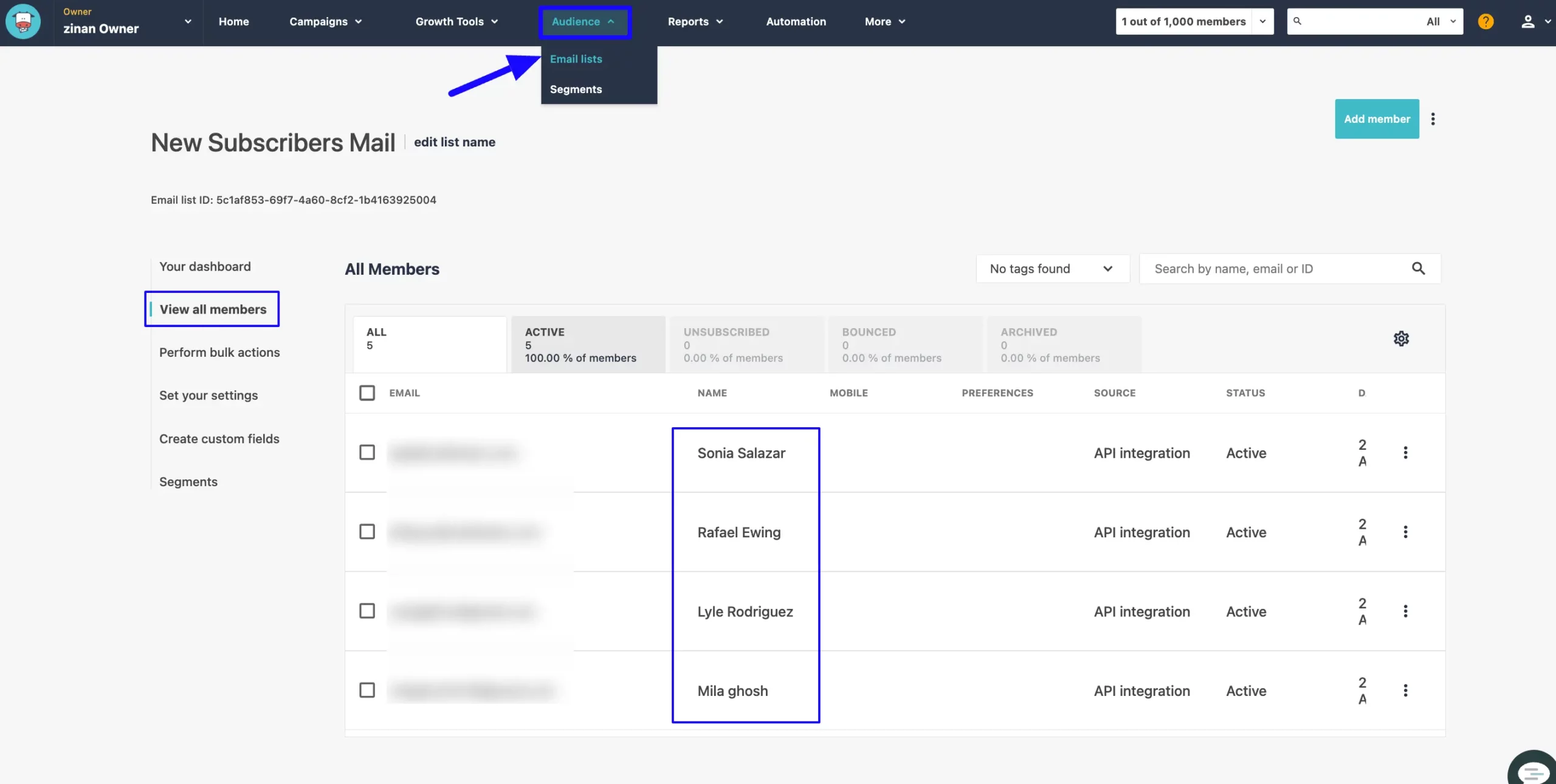 Preview Added Audiences Integrate MooSend