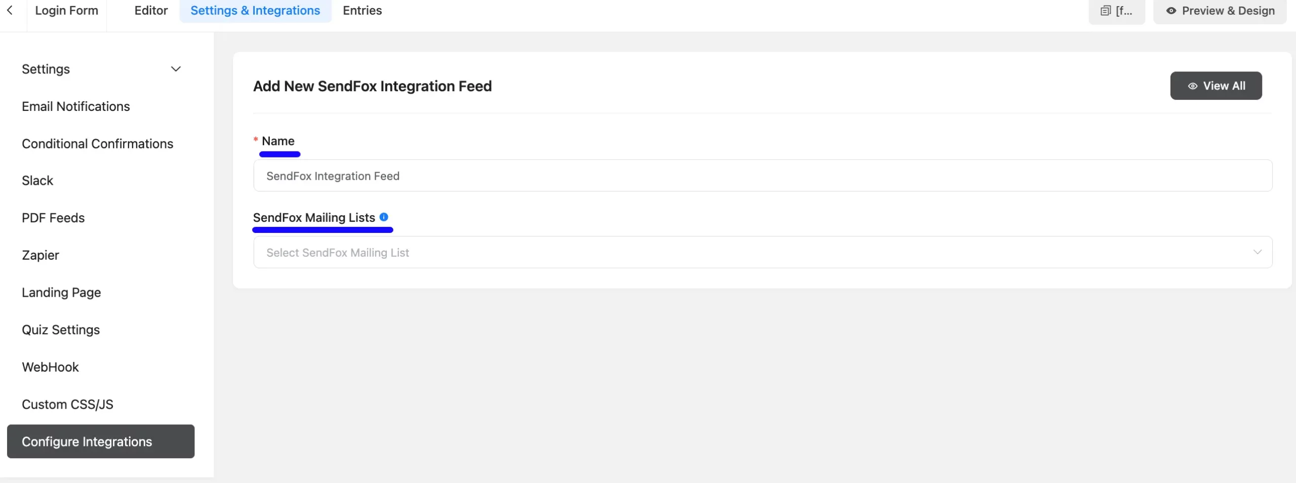 Select Sendfox Mailing List Integrate SendFox