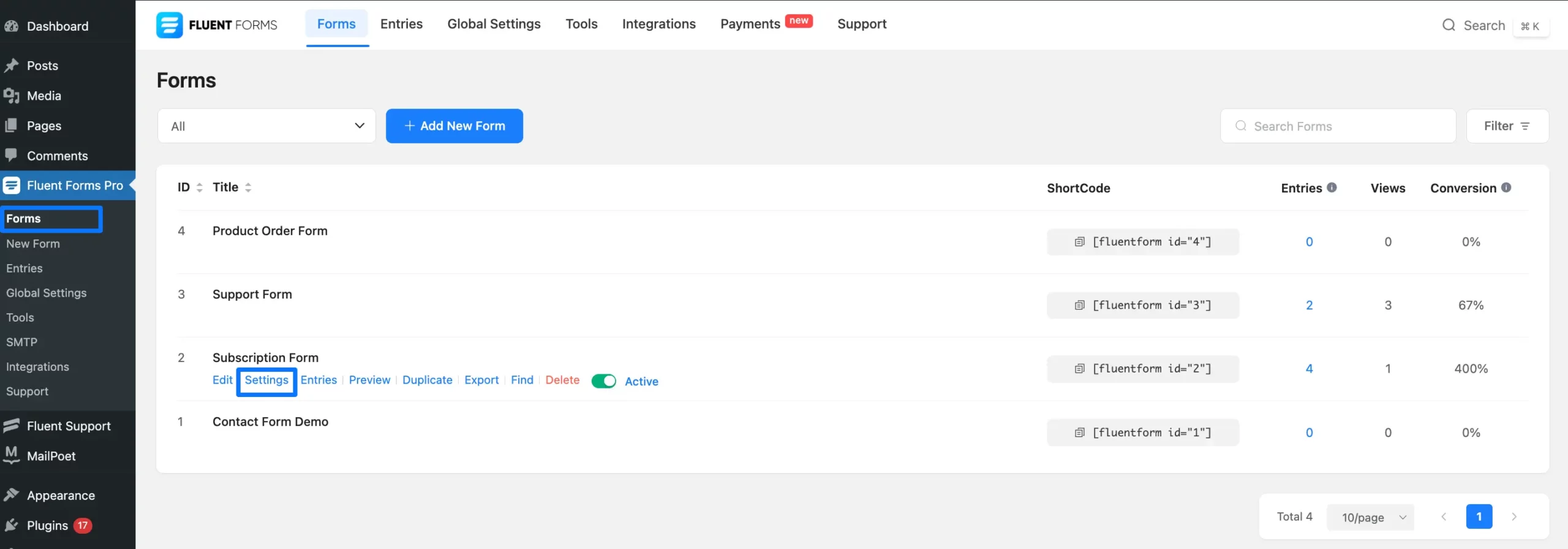 Settings MailPoet Integration