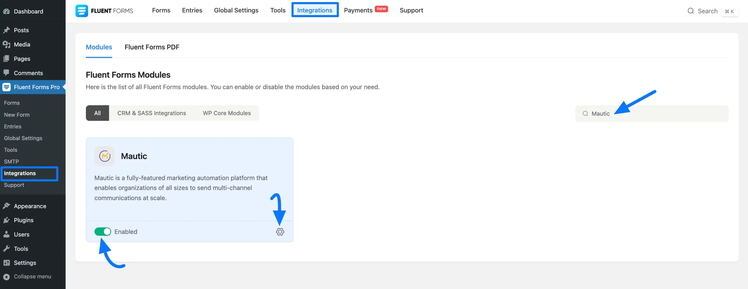 Enabled Mautic Integrationmodule