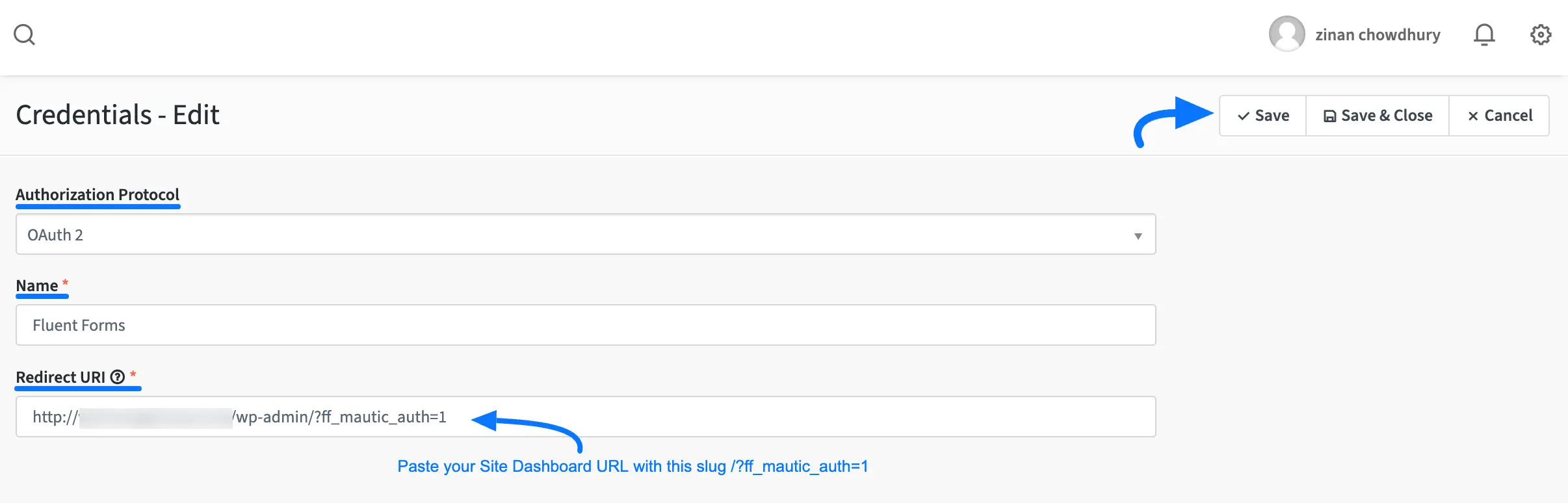 Paste Redirect URL