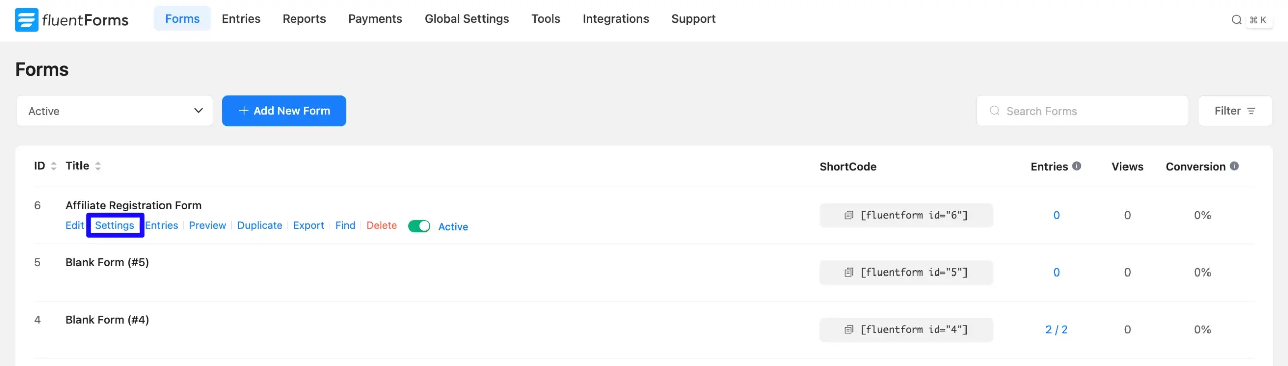 Settings AffiliateWP Integration