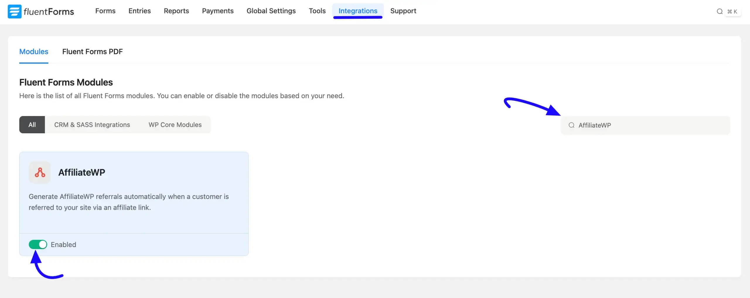 Enable AffiliateWP Integration
