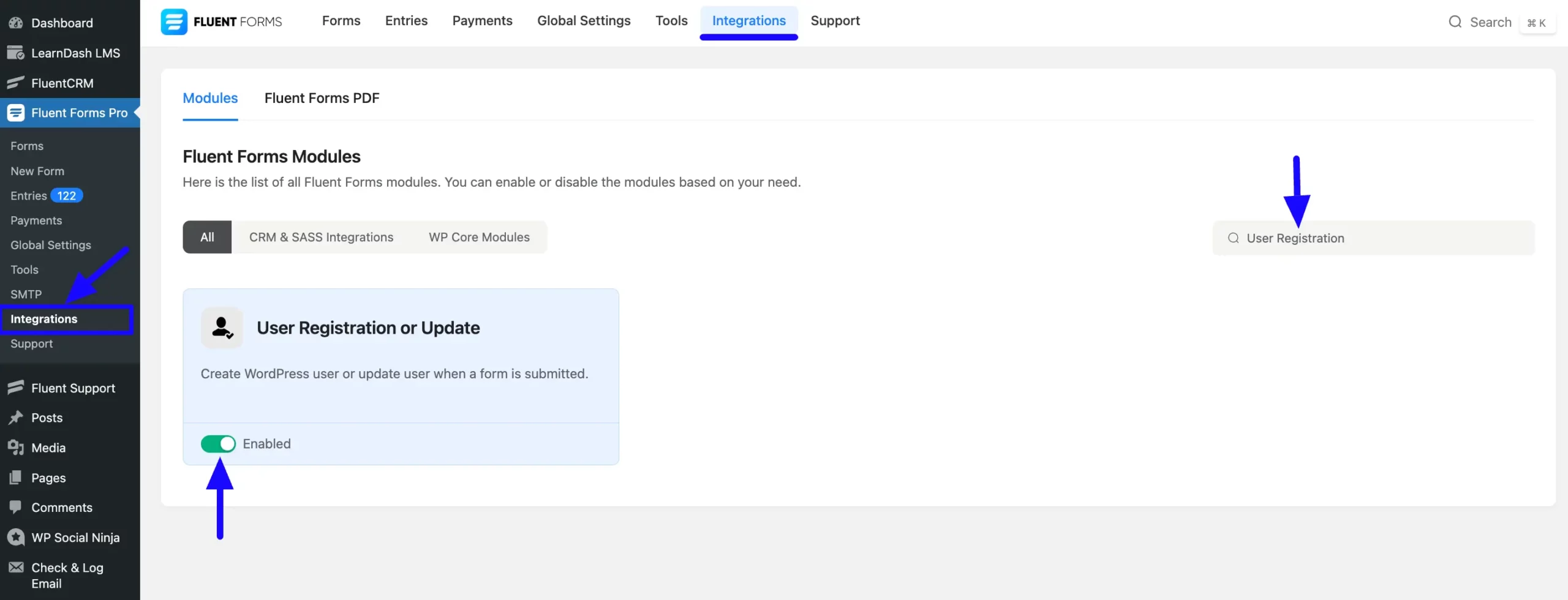 Enable User Registration Or Update Module Integrate BuddyBoss
