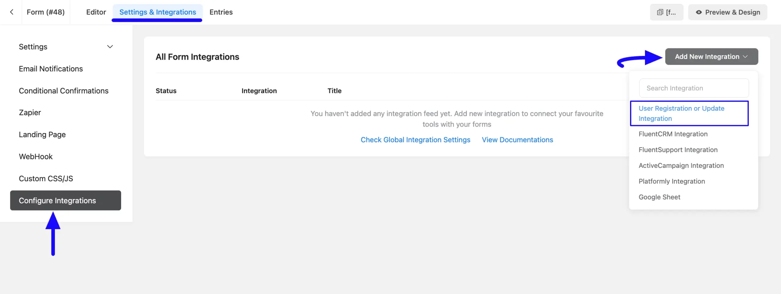 Add Integration Dropdown Integrate BuddyBoss