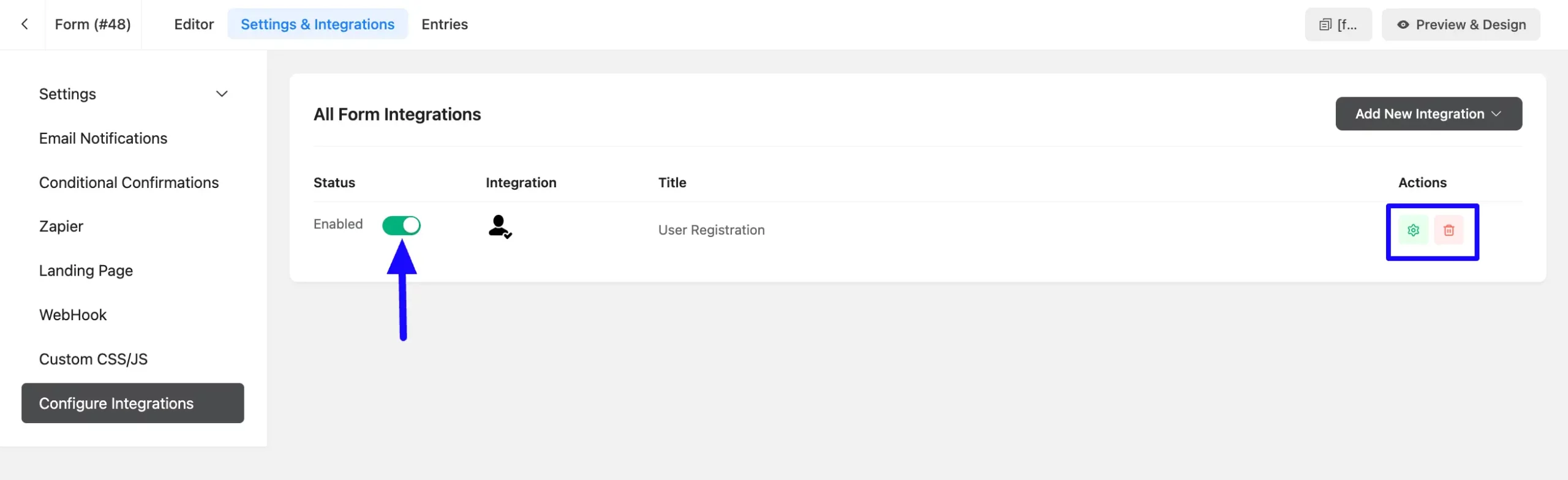Added User Registration Integration