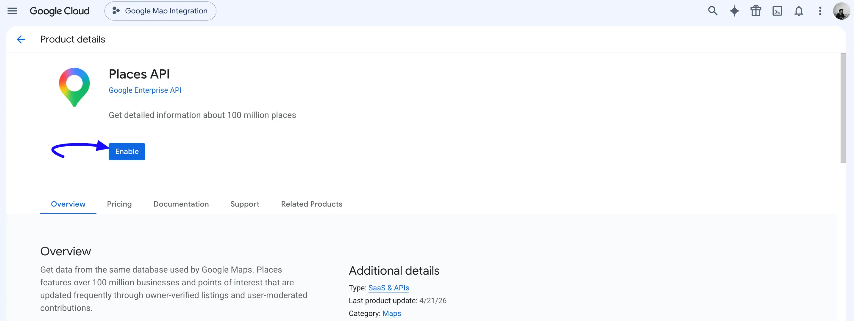Enable Places API Integrate Google Maps
