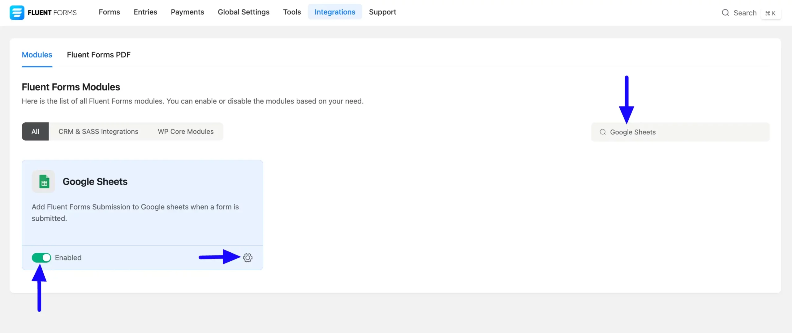 Enabled Google Sheet Module
