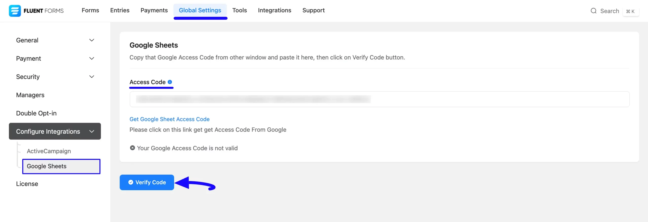 Paste Code Fluent Forms