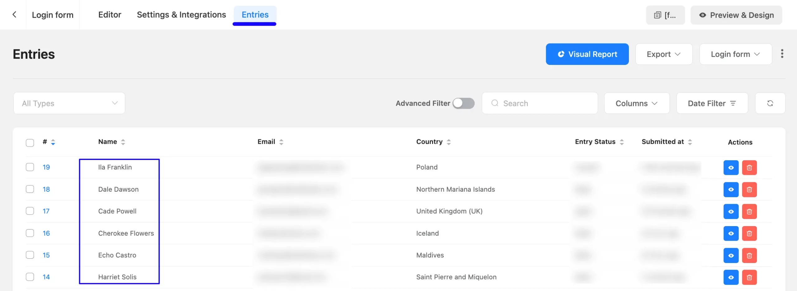 Entries Fluent Forms
