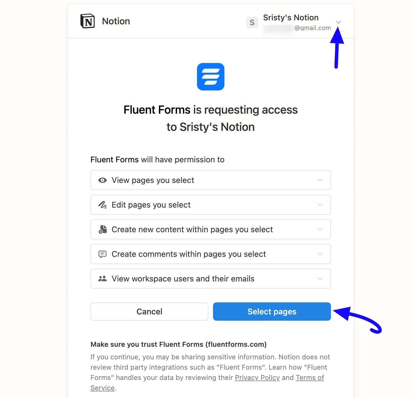 Select Pages Integrate Notion