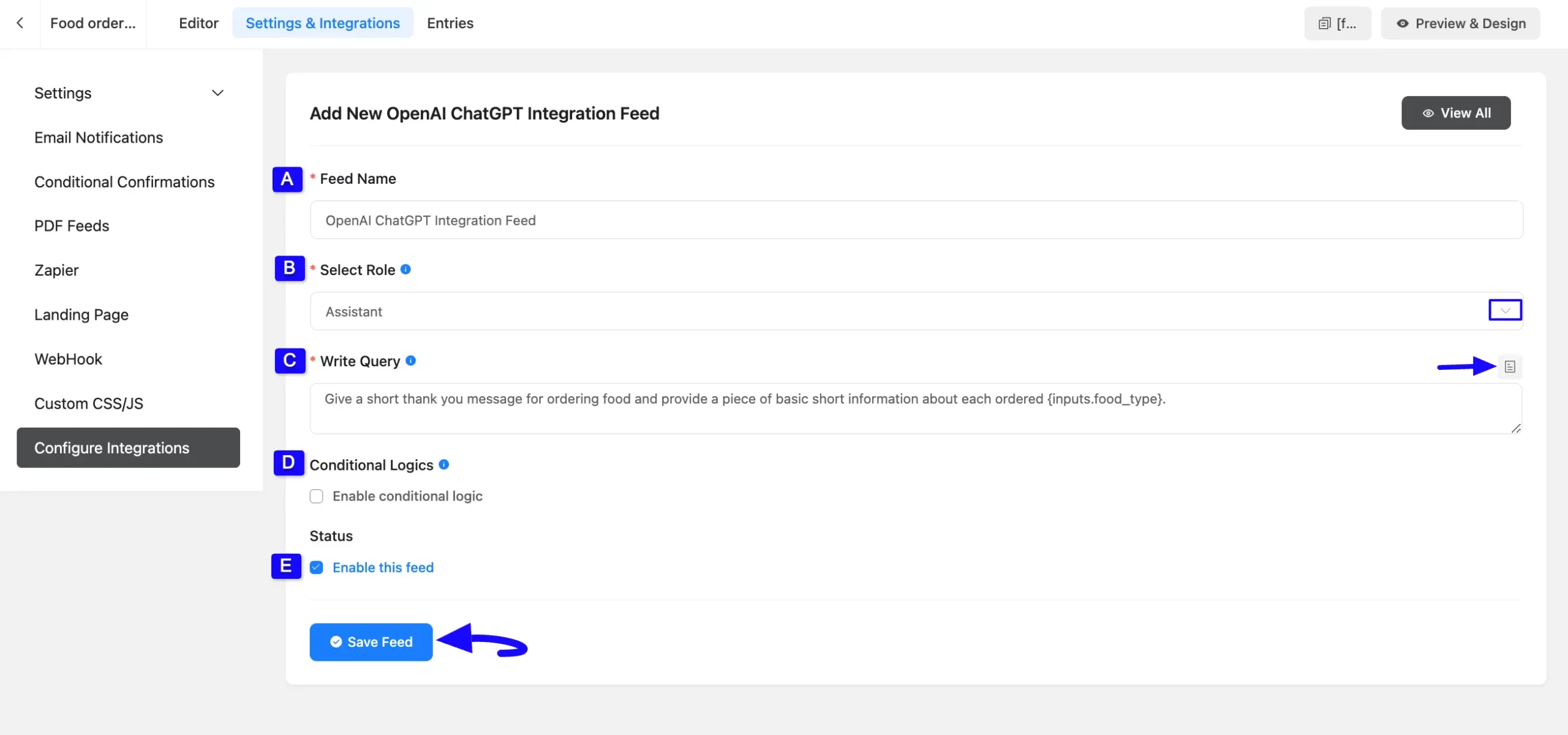 Save Feed Integrate OpenAI ChatGPT