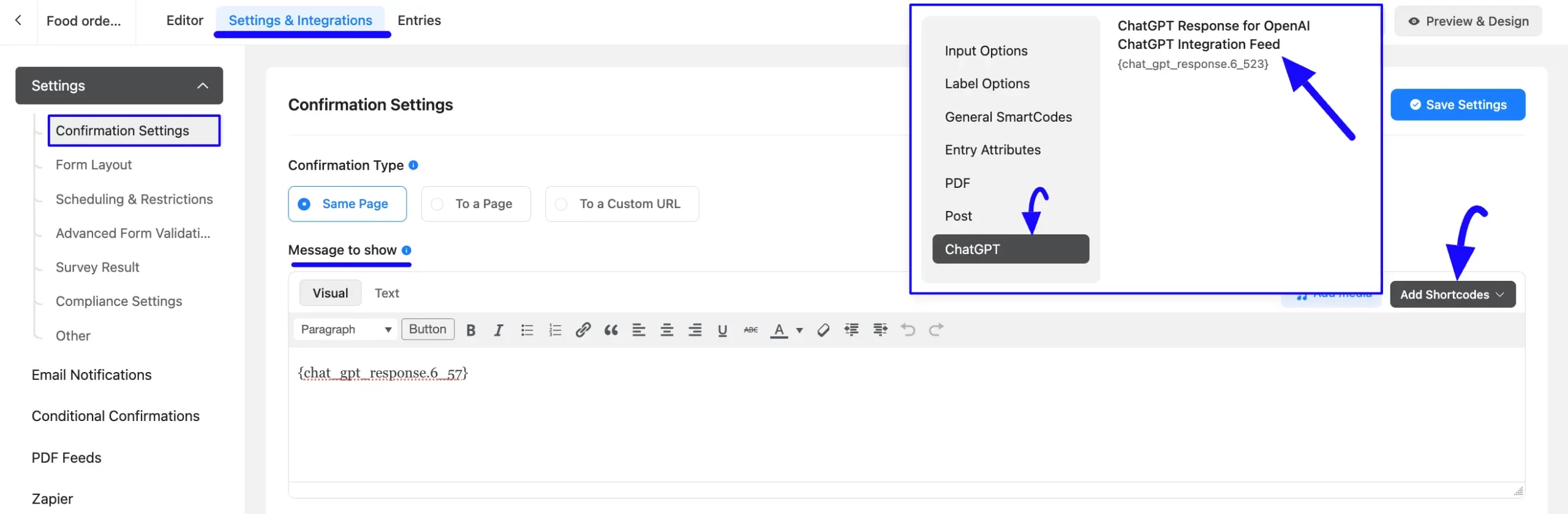 Confirmation Settings Fluent Forms