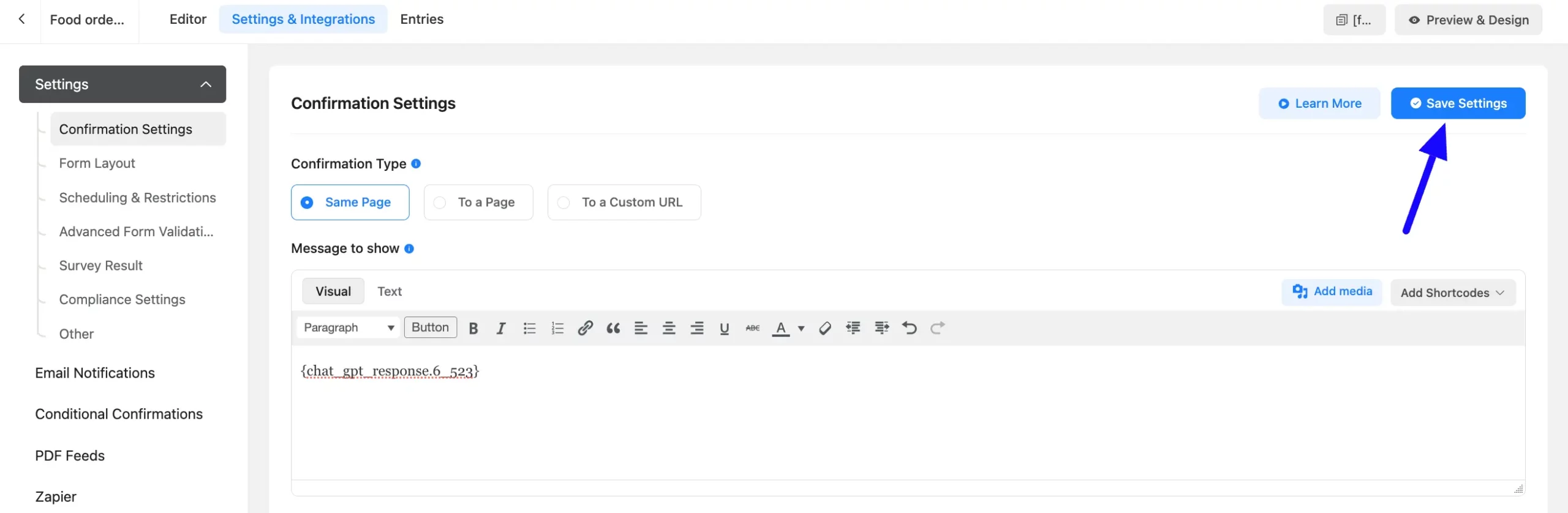 Save Settings Integrate OpenAI ChatGPT