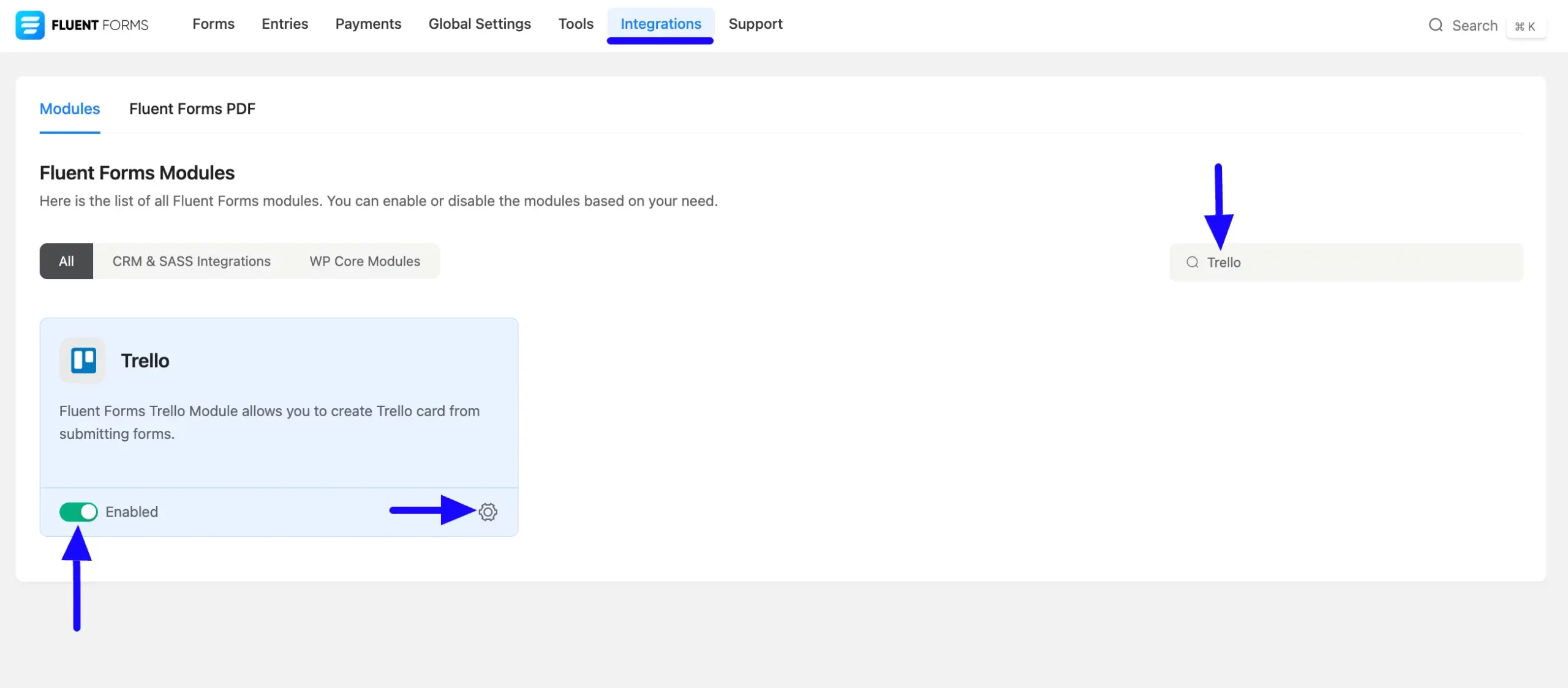 Enabled Trello Module