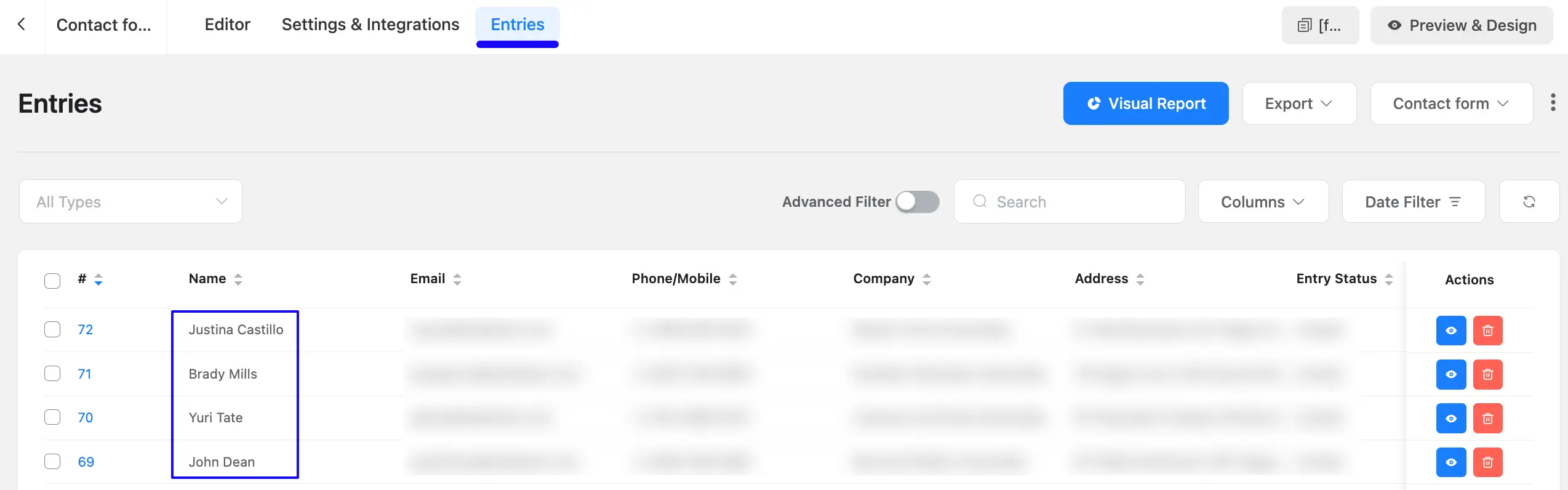 Entries Tab Fluent Forms