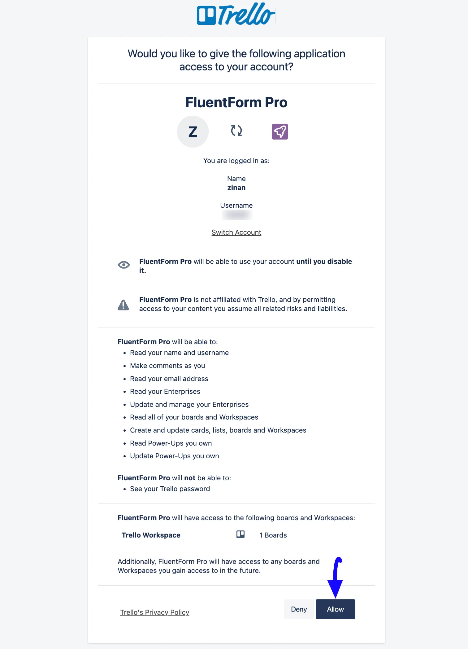 Allow Button Fluent Forms
