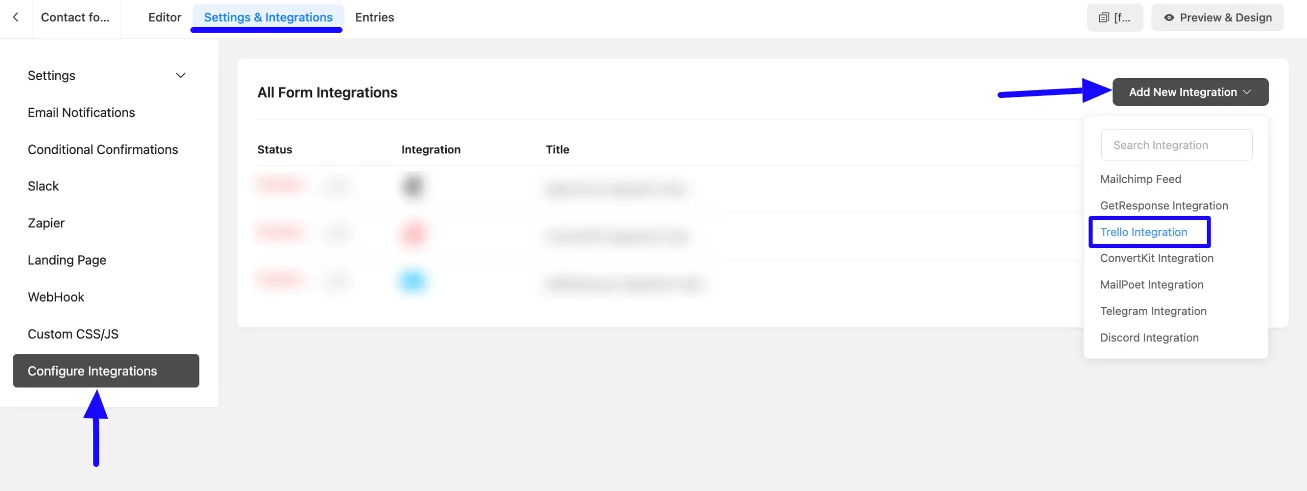 Add Integration Button Integrate Trello