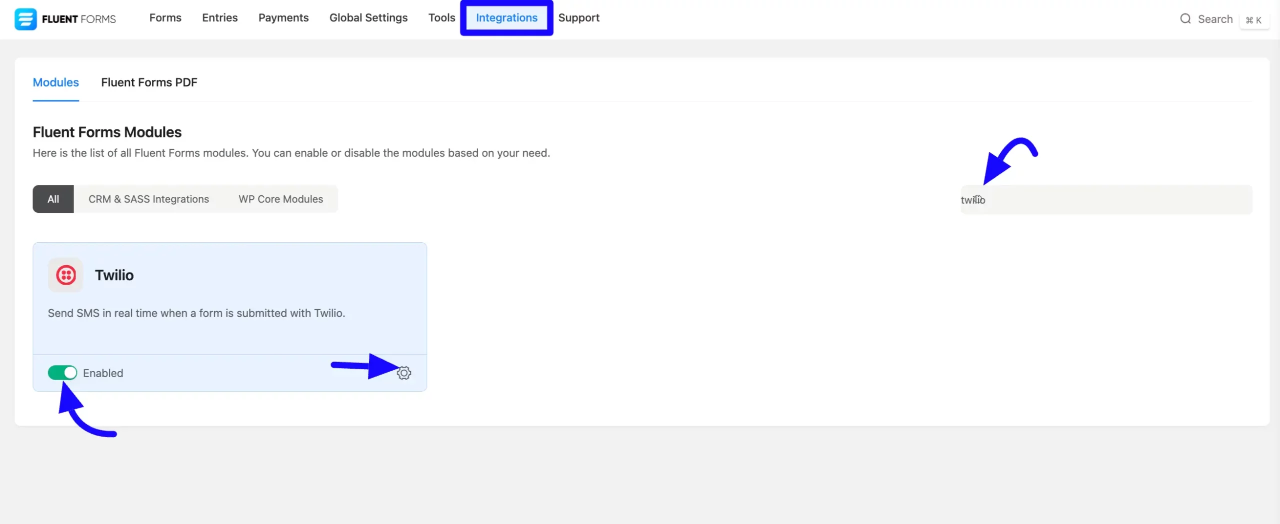 Enable Twilio