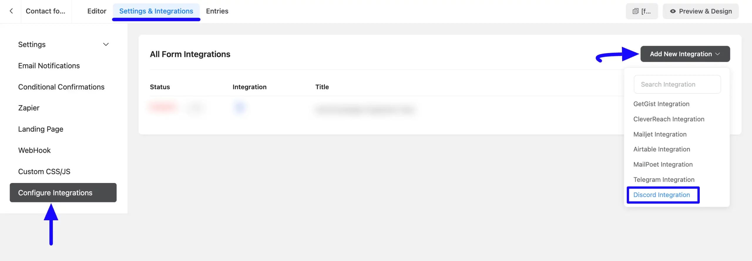 Add Integration Button Integrate Discord