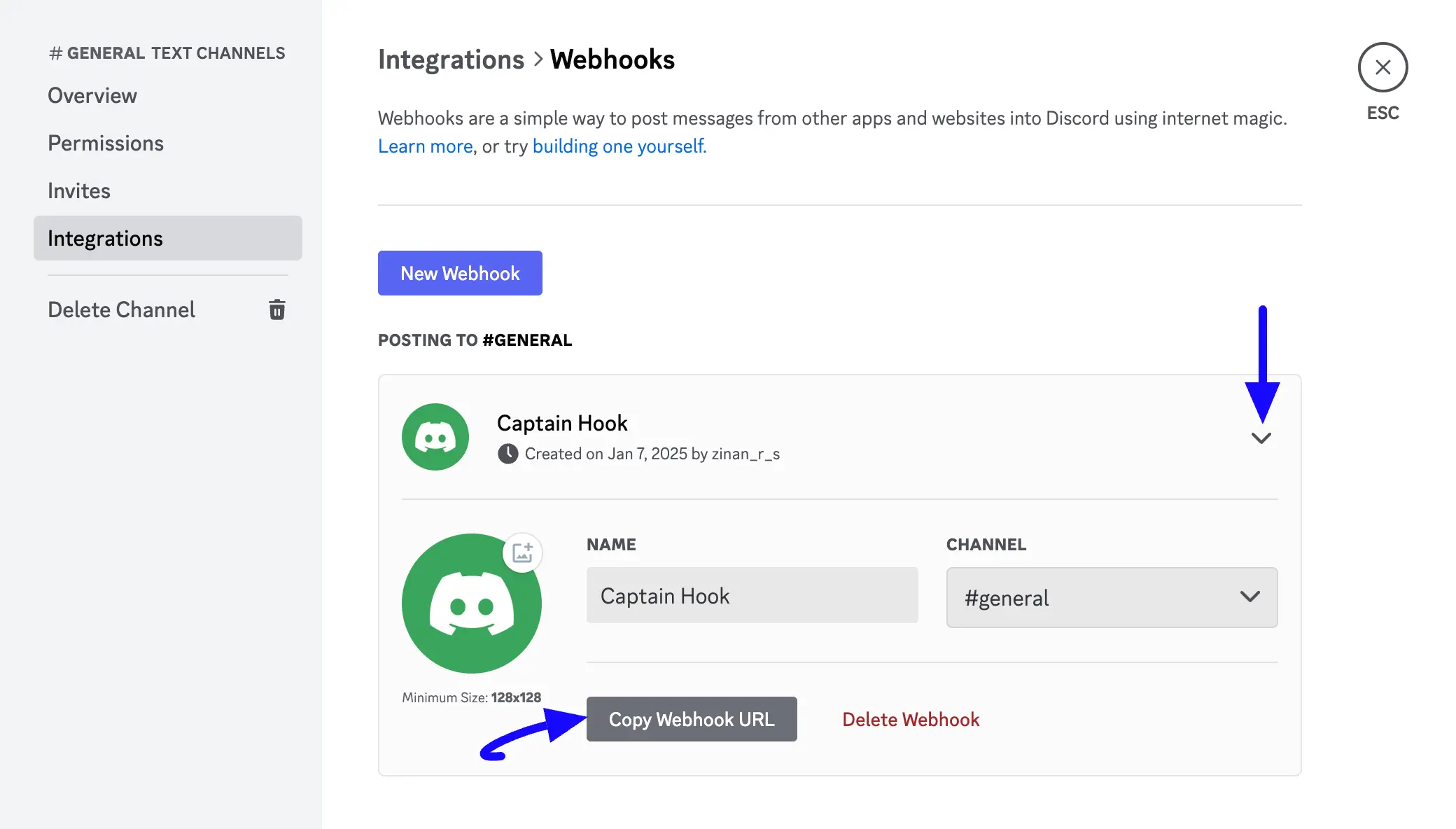 Copy Webhook URL