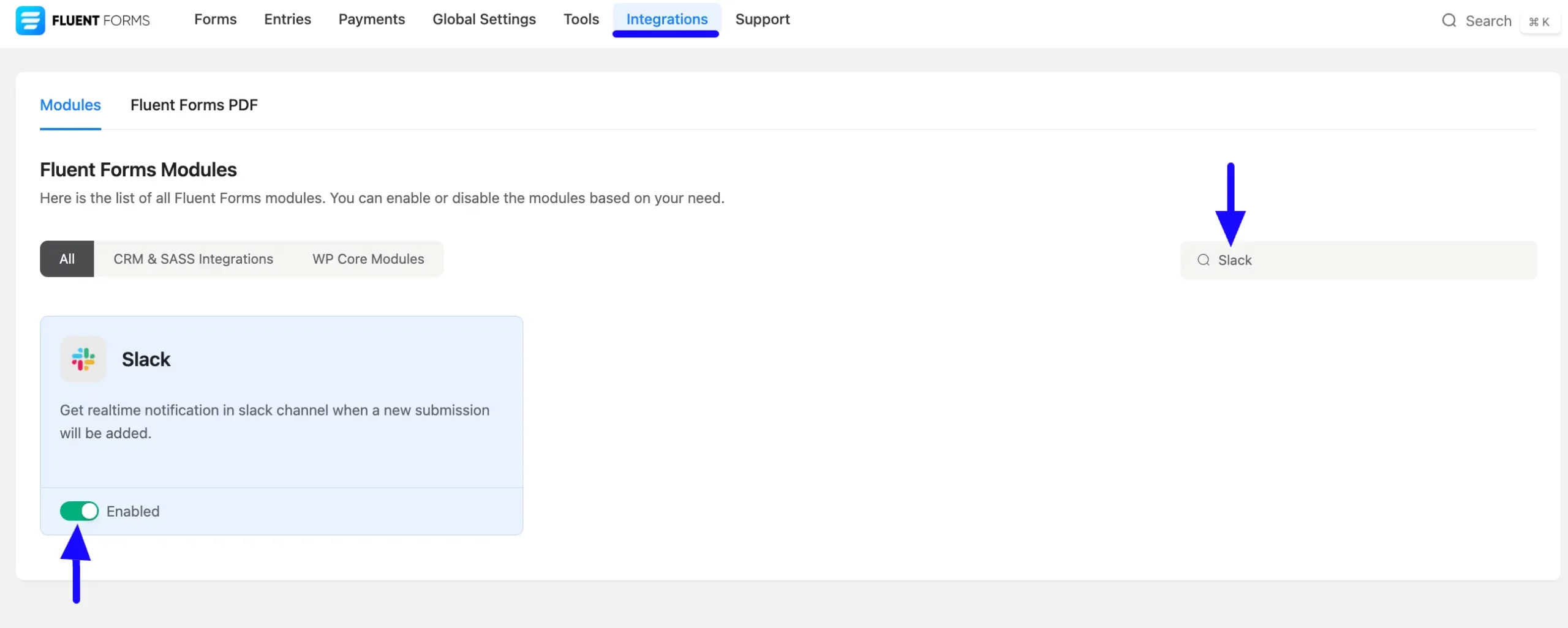 Enabled Slack Module