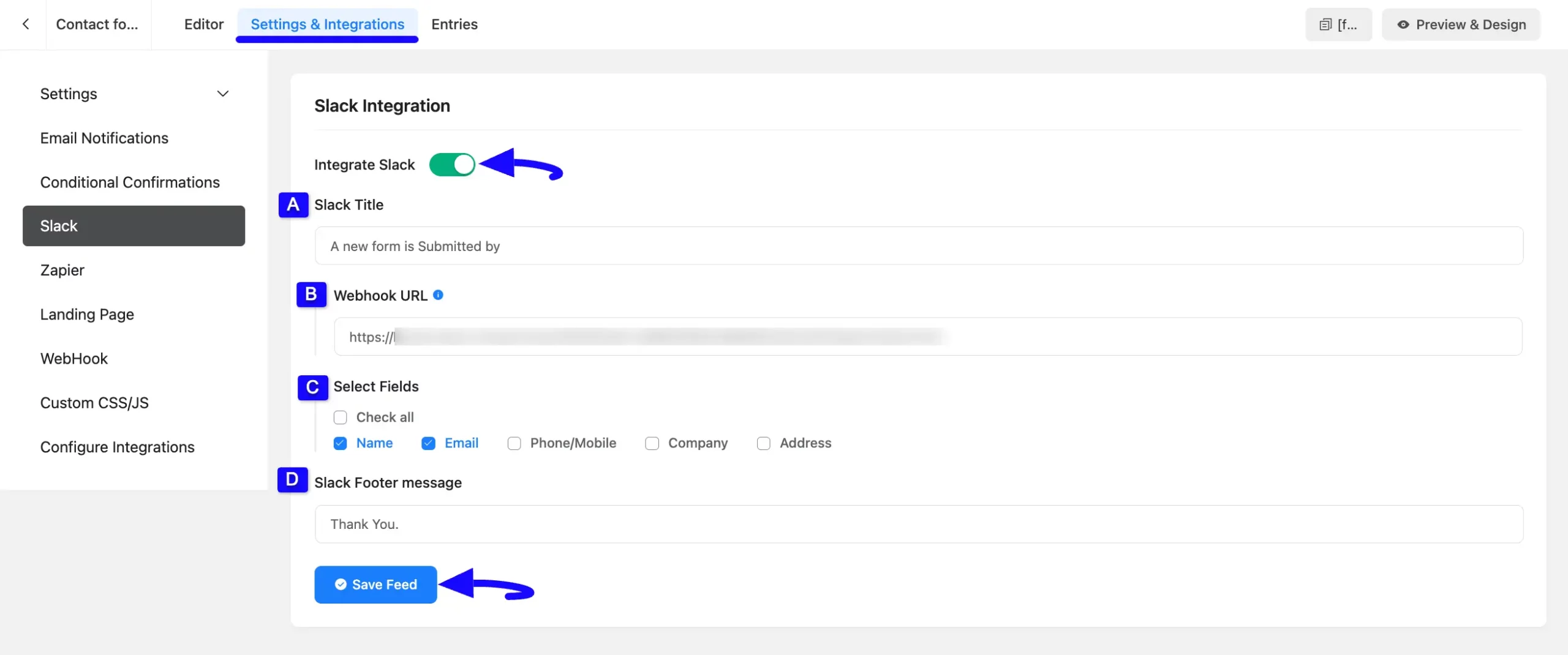 Save Feed Button Integrate Slack