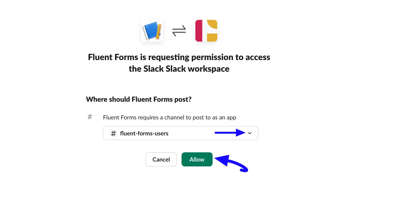 Select Channel Allow Button Integrate Slack