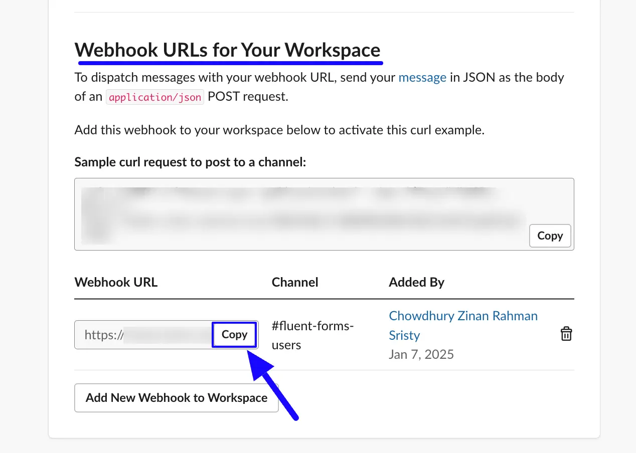 Copy Webhook URL