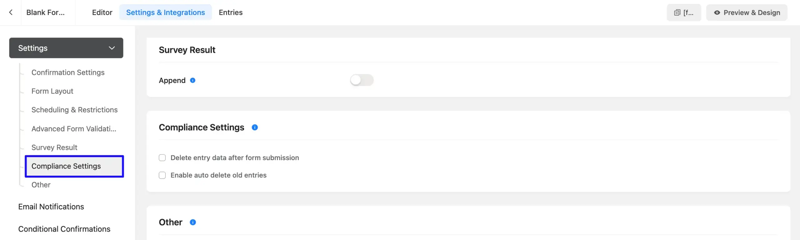Compailance Settings