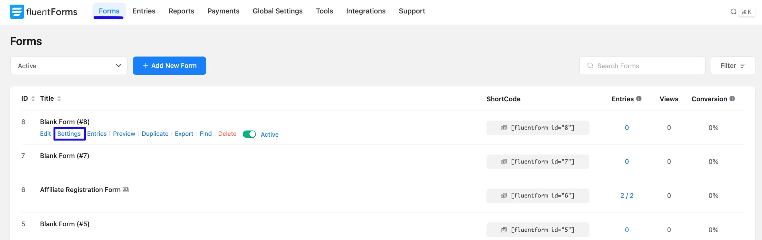 Settings Automatically Delete Form Entries
