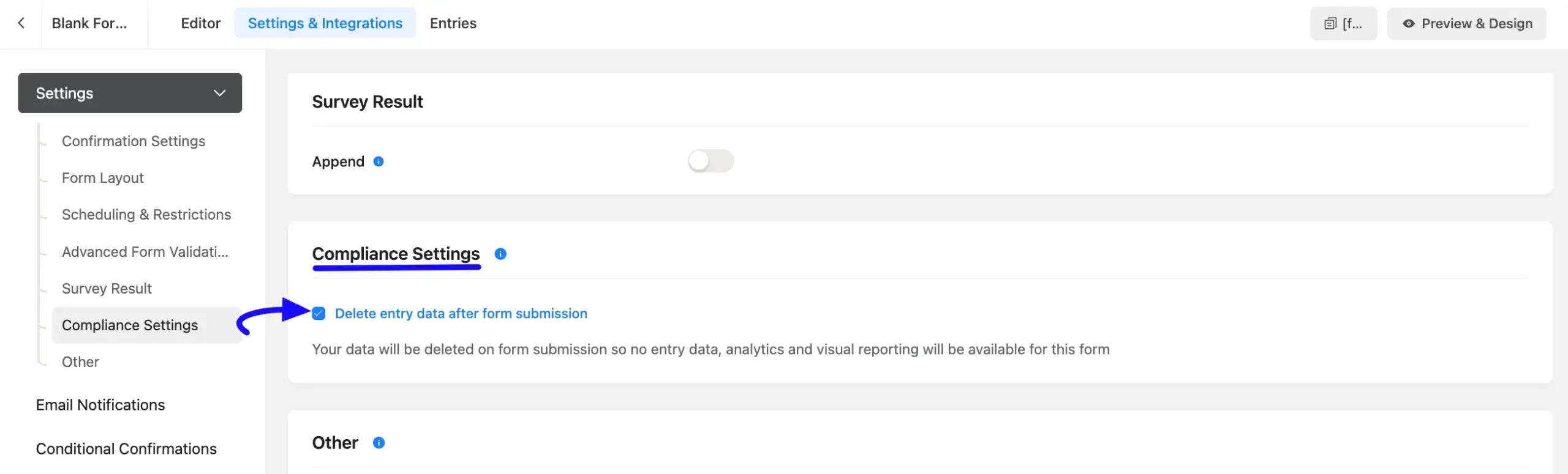 Delete Entry Data After Submission