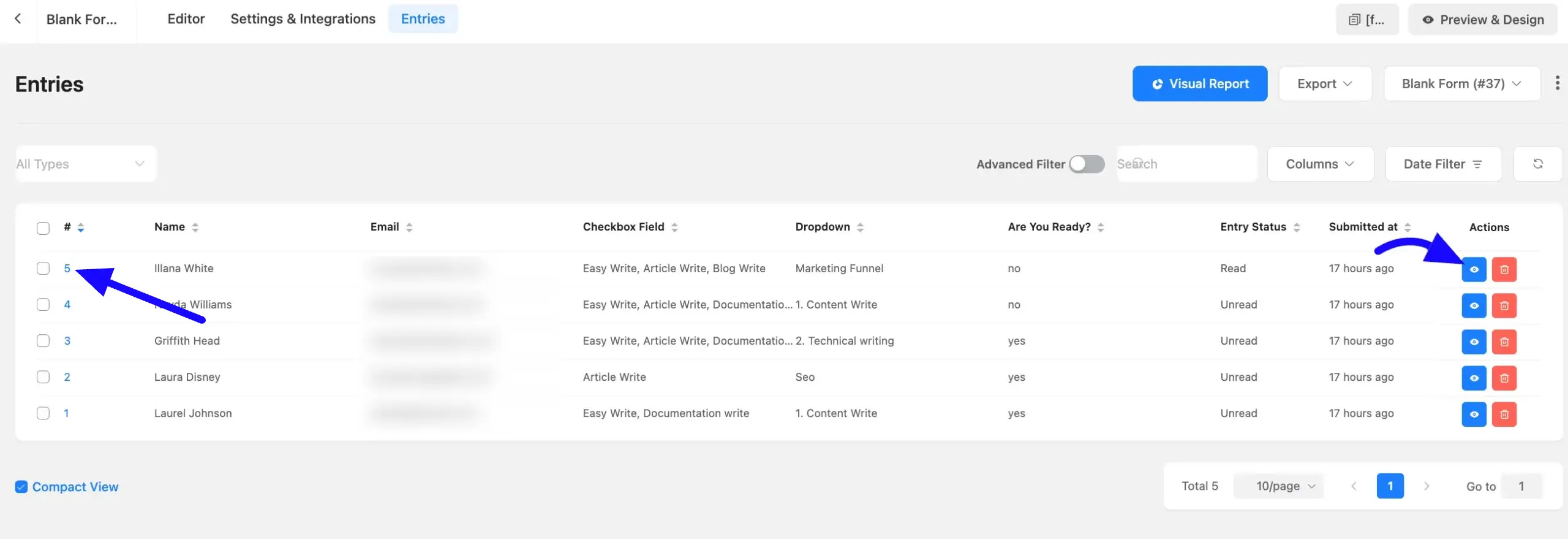 Edit User Submitted Entries step