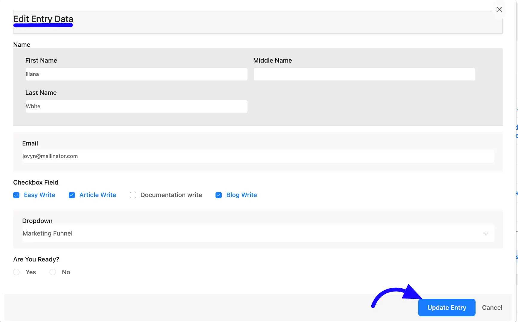 Edit User Submitted Entries step