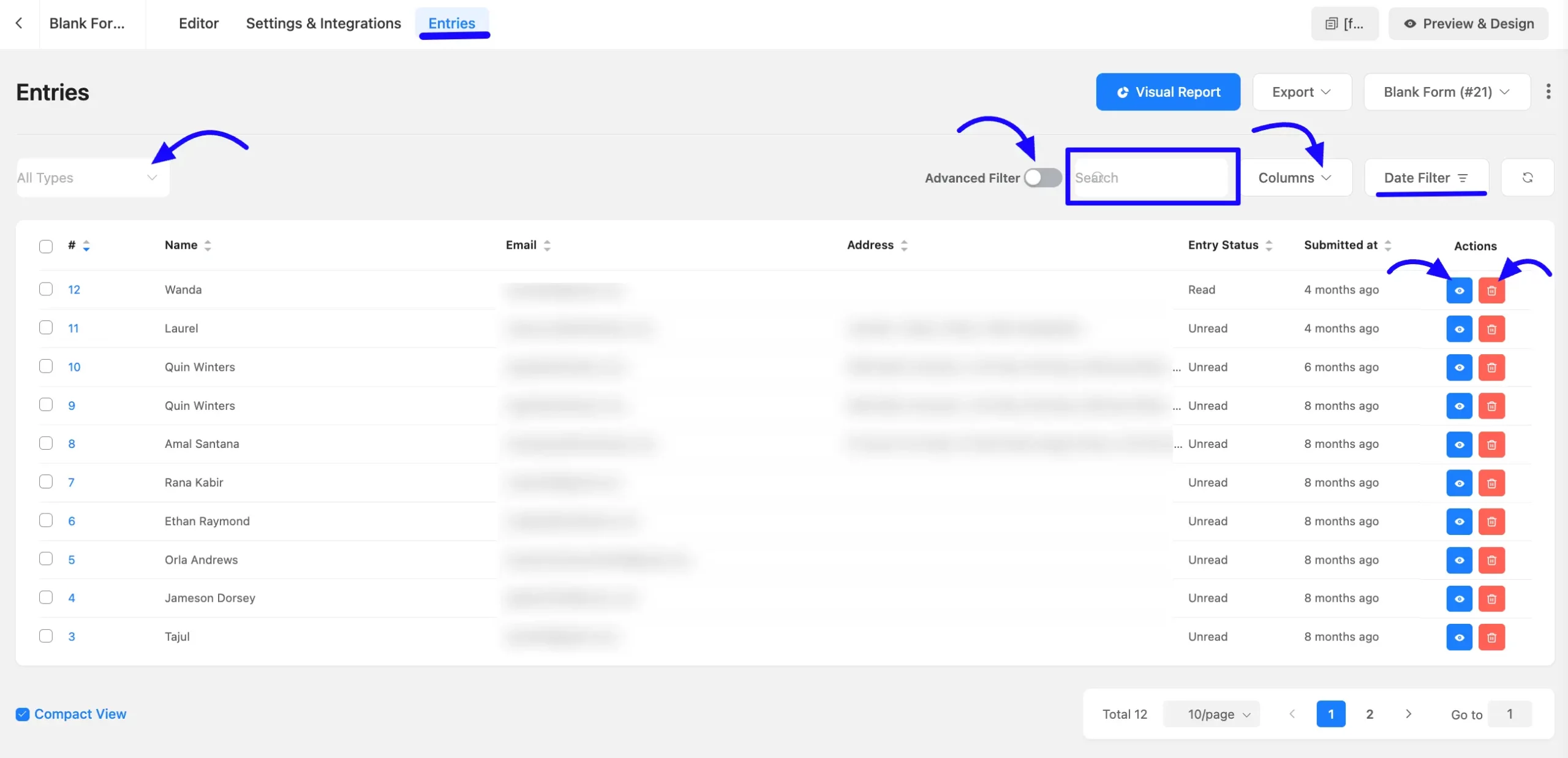 Entries Advanced Filter