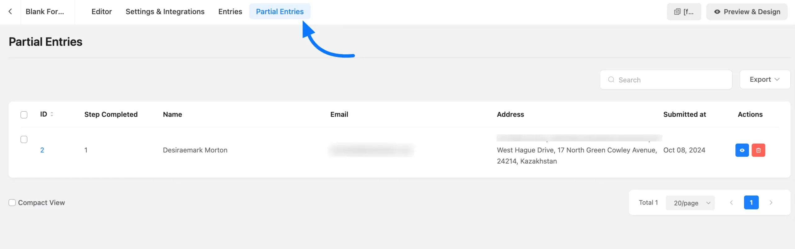 Partial Entries Show