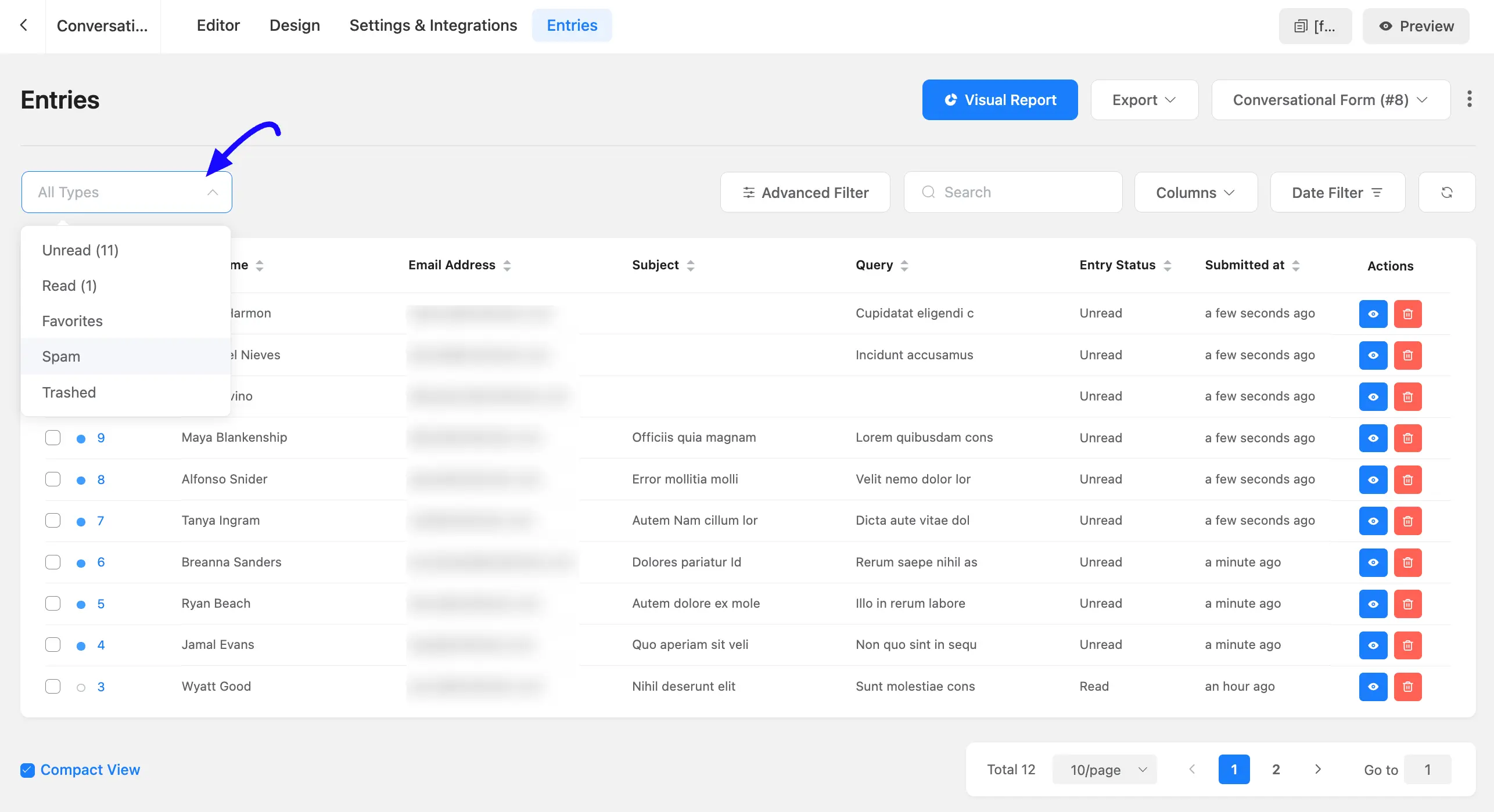 Search and Filter Form Entries step