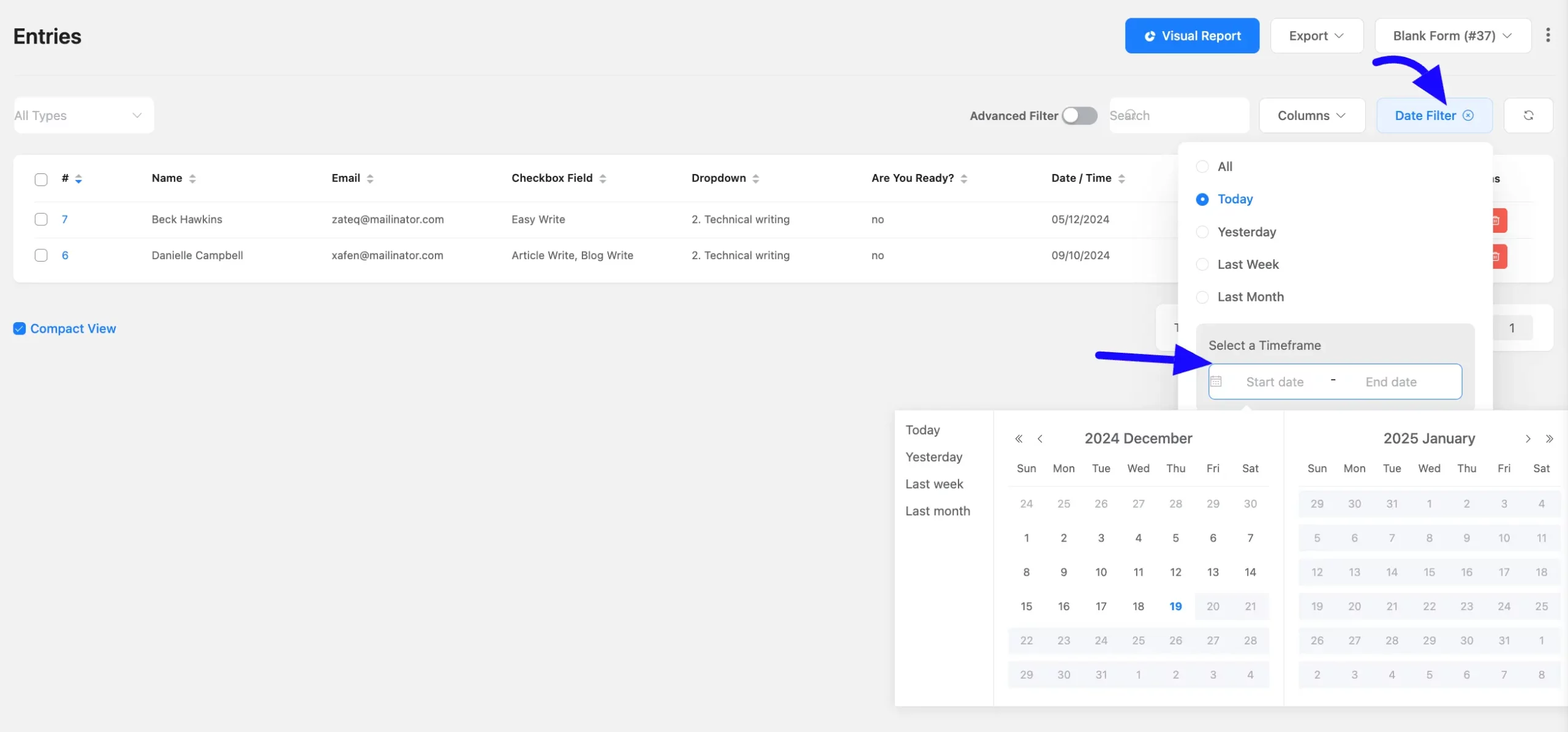 Search and Filter Form Entries step