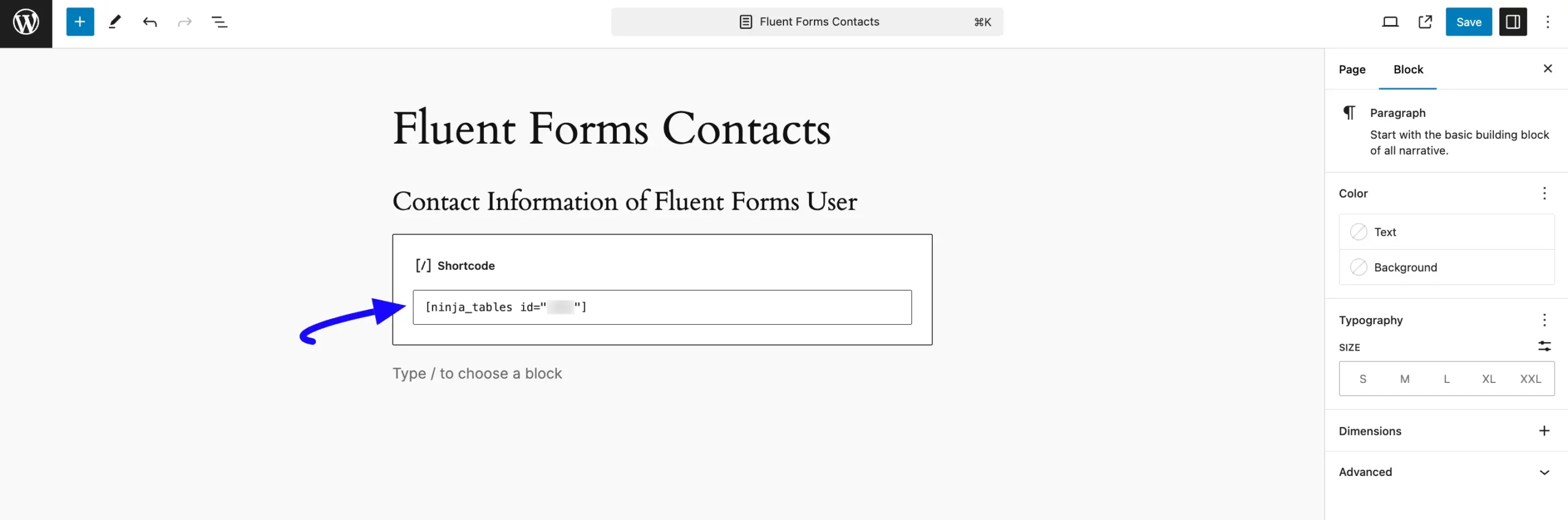 Paste Shortcode Fluent Forms