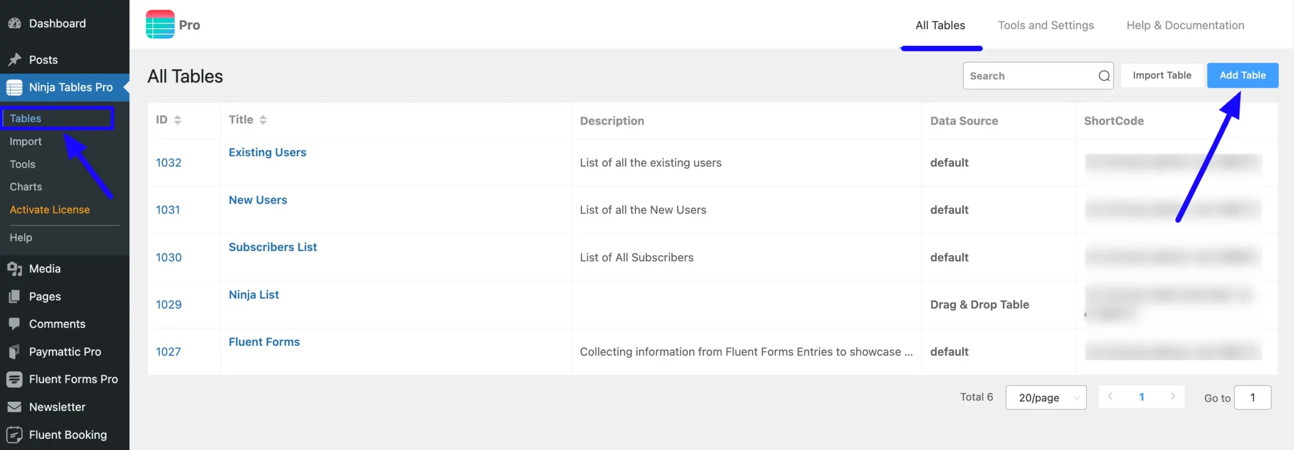 Add Table Show Fluent Forms Entries
