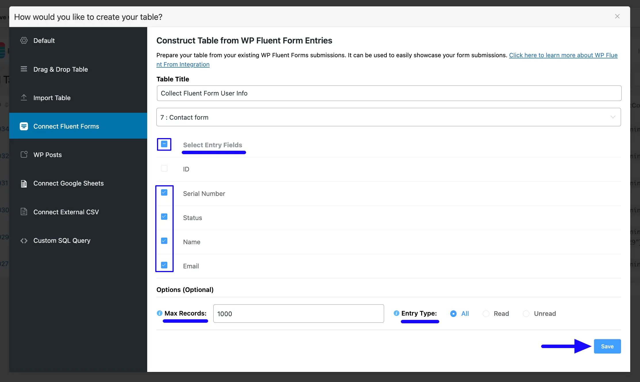 Save Show Fluent Forms Entries