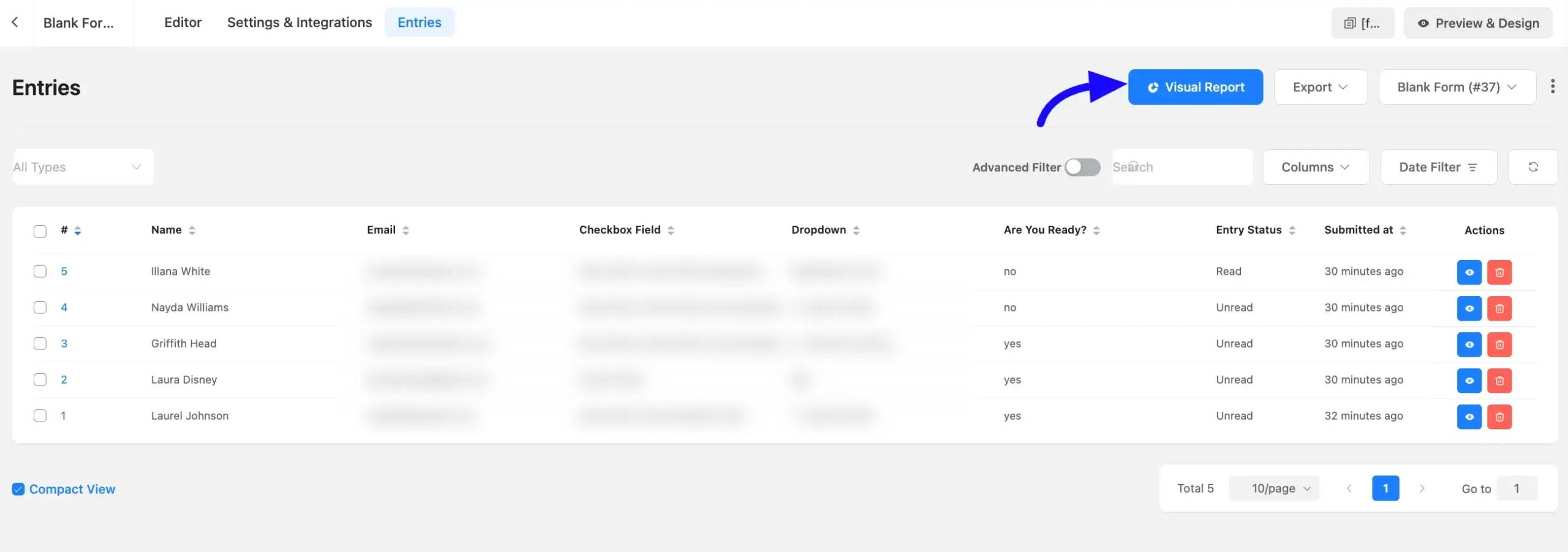 Visual Representation of Form Entries step