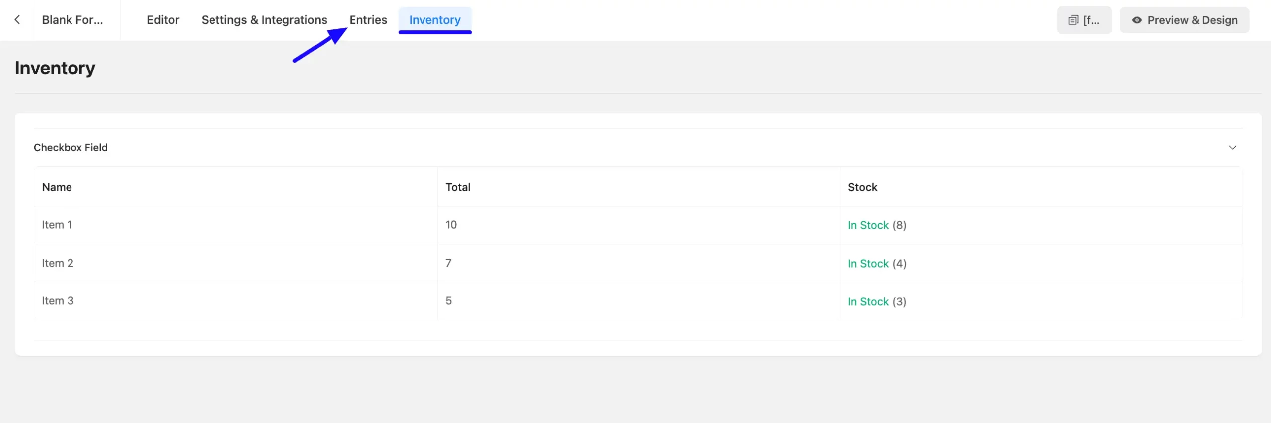 View Inventory Fluent Forms