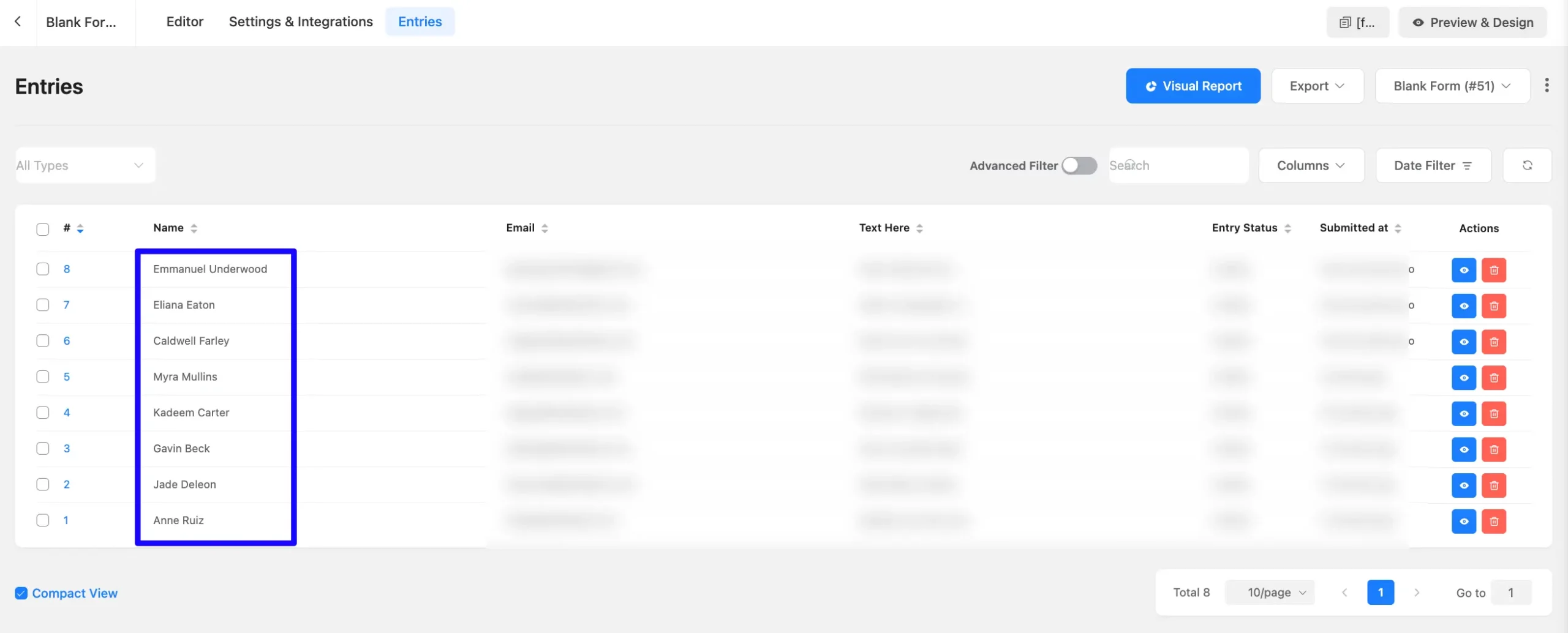 Entries Fluent Forms