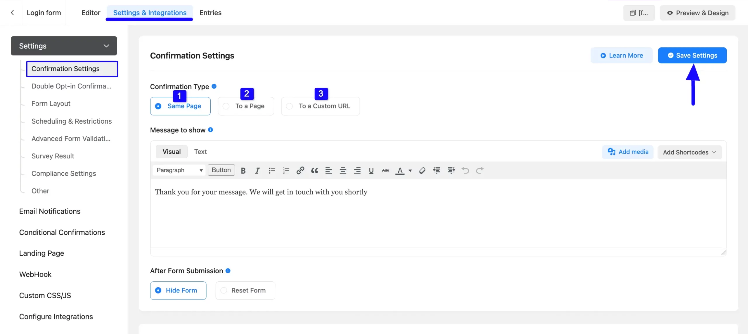 Confirmation Settings Option