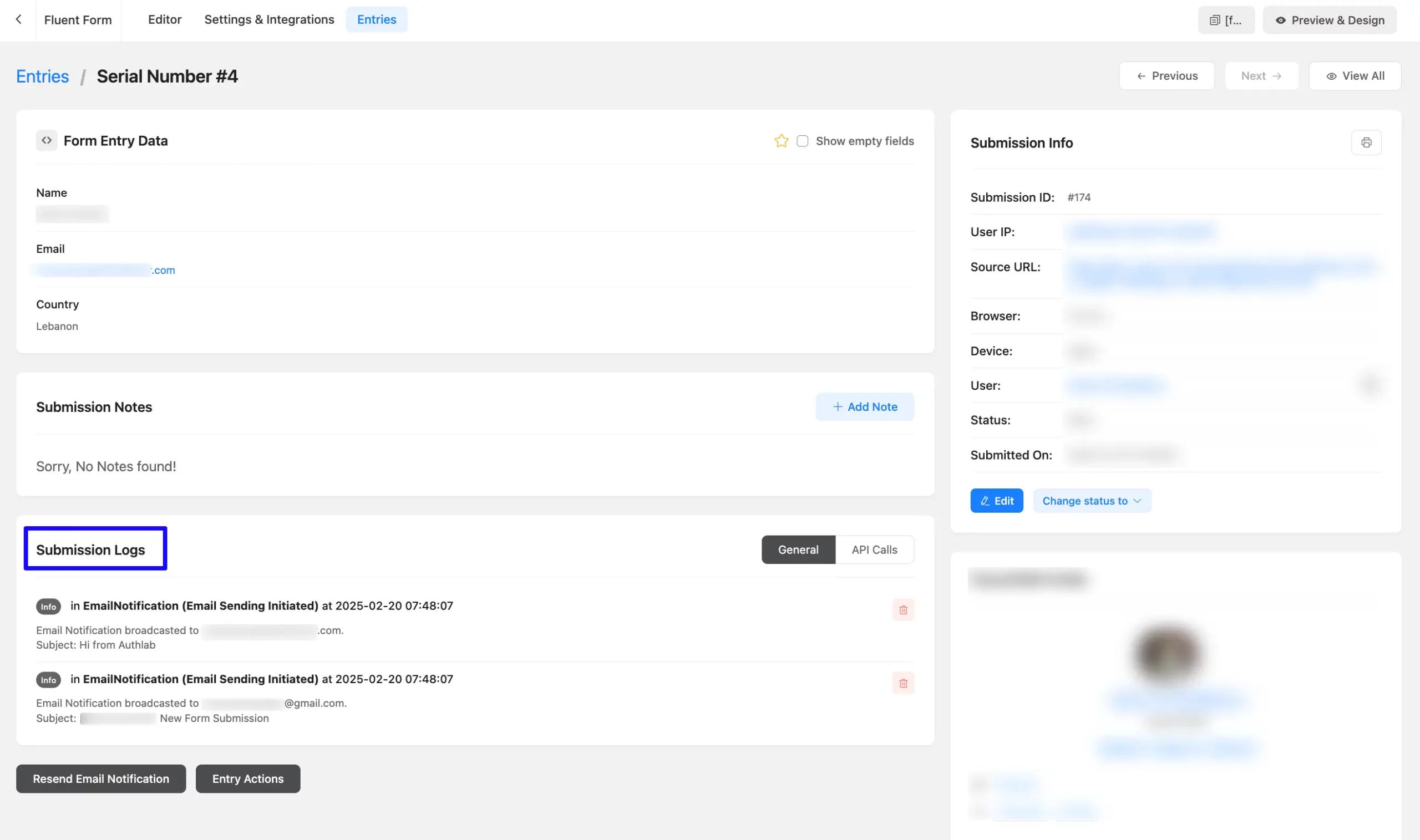 Submission Logs Fluent Forms