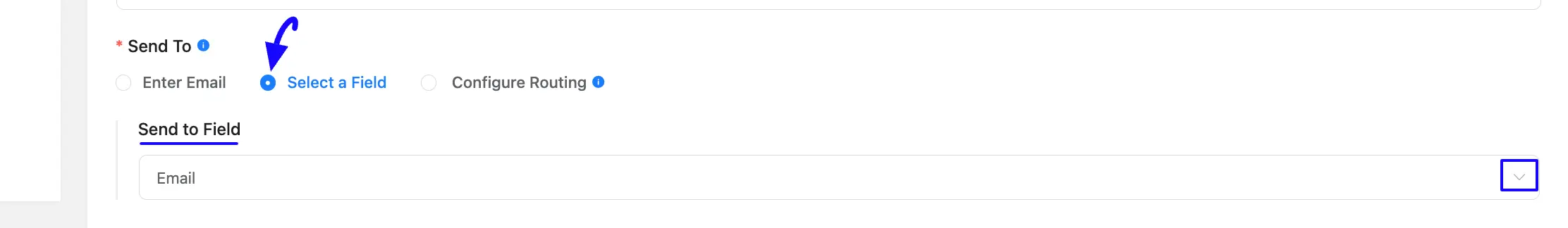 Select Field Option Setup Admin/User Email Notifications