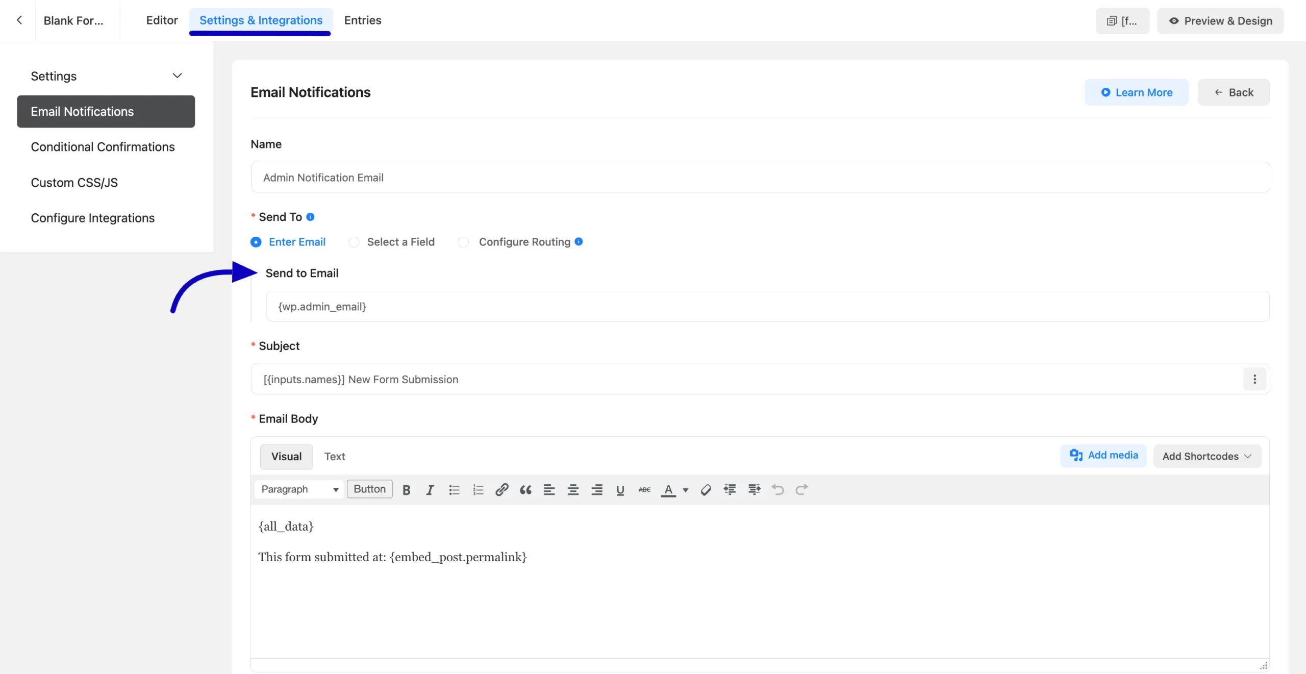 Email Notifications Admin