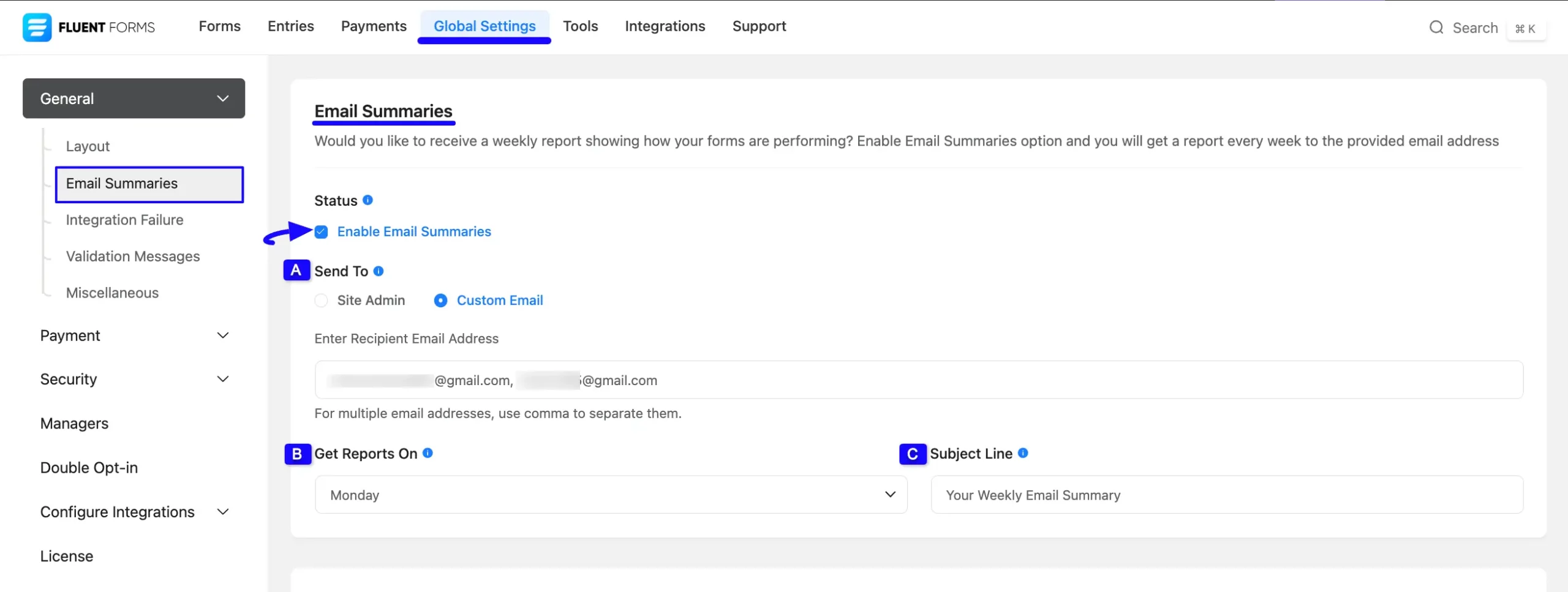 Email Summaries Fluent Forms